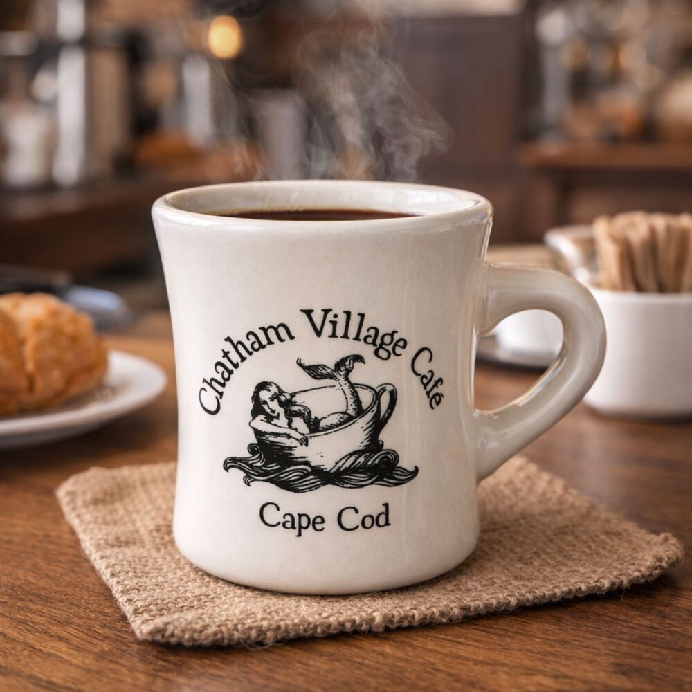 RARE Chatham Village Cafe Cape Cod 10 oz Stoneware Mug Mermaid Logo Collectible